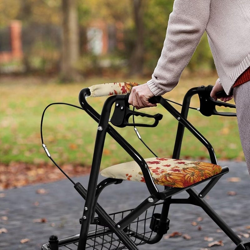 LedBack Fall Leaves Walker Accessories Thanksgiving Rollator Walker Seat and Backrest Covers Soft Dust Cover Ideal Gifts for Seniors in Assisted Living 2 Piece Pumpkin Walker Seat Cover Set - Image 4
